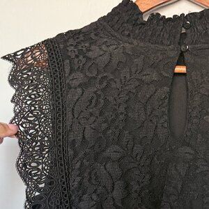 Cable & Gauge Black Lace Dress Ruffle Cap Sleeve and Back Button Slit